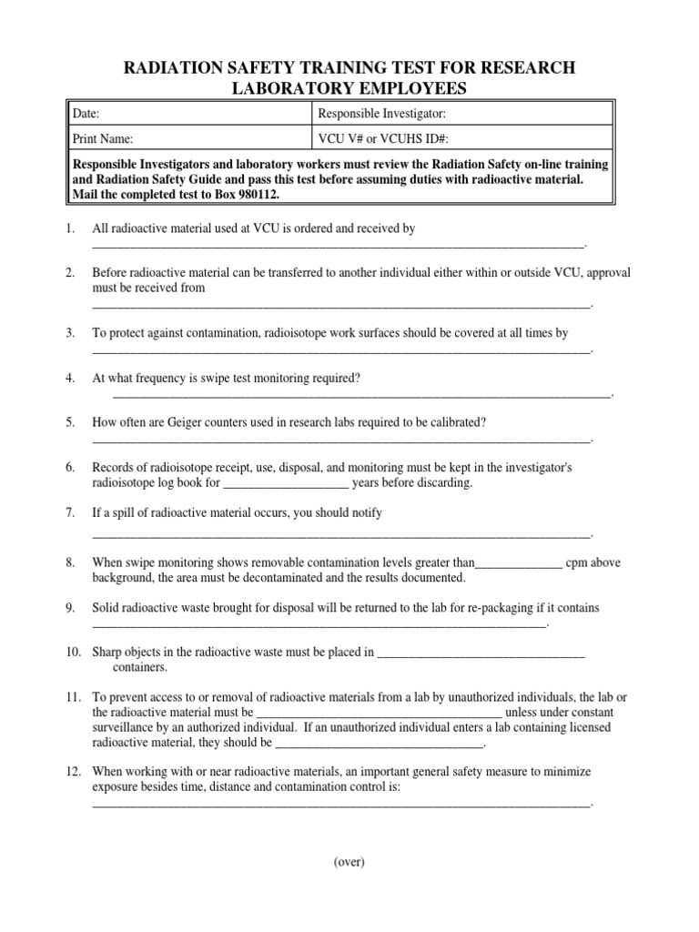 Radiation Safety Training Test Research