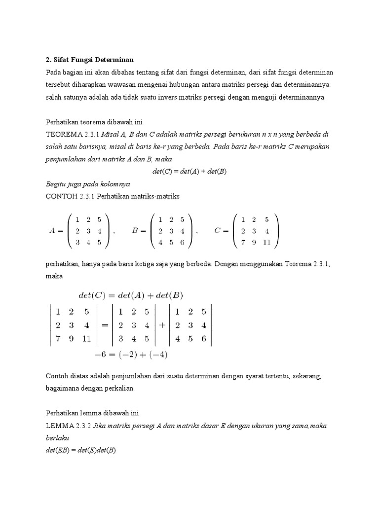 Sifat dan Teorema Determinan Matriks | PDF
