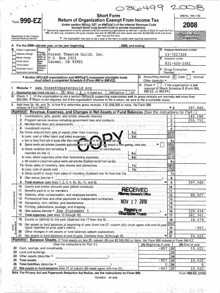 Ftg irs form 990 ez 2008 501 c organization revenue