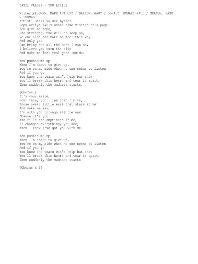Basil Valdez You Lyrics PDF