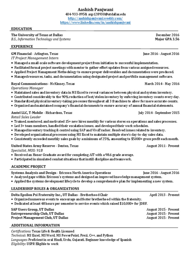 Resume 7 26 16 | PDF | Project Management | Inventory
