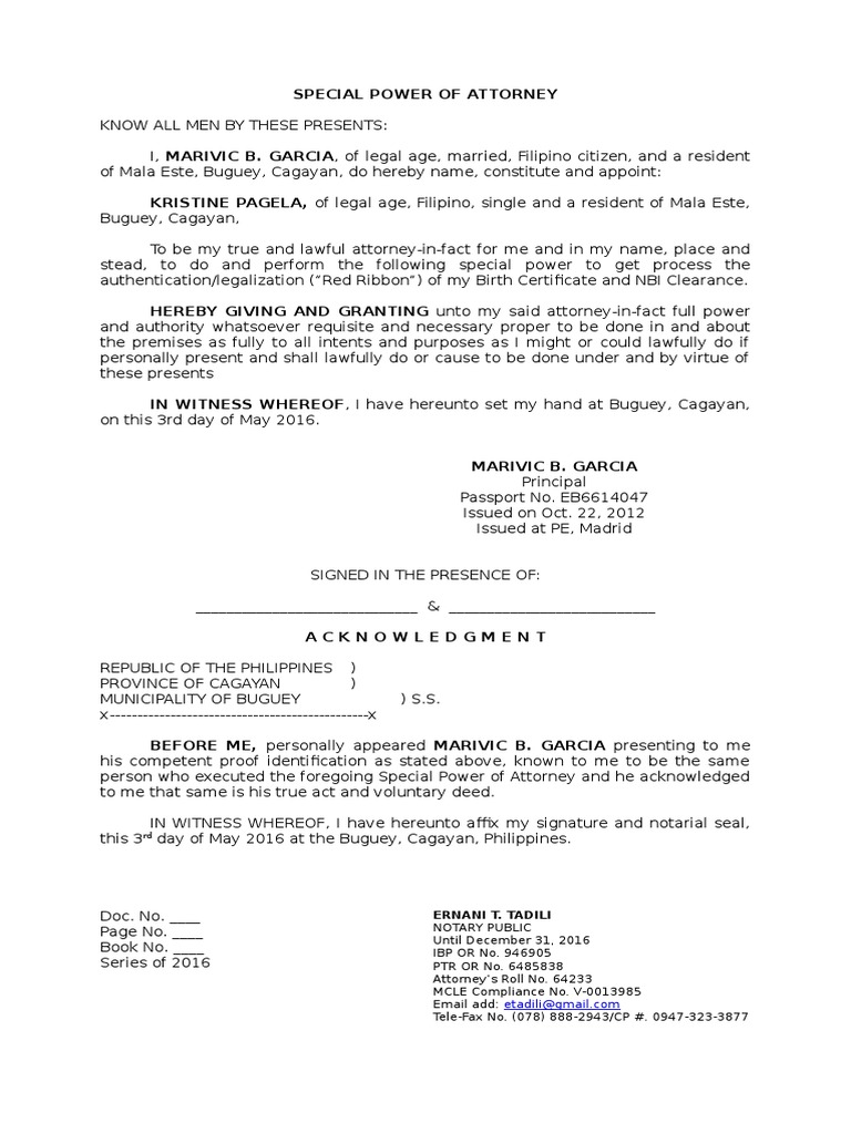 Special Power of Attorney-RED RIBBON Special Power of Attorney-RED RIBBON