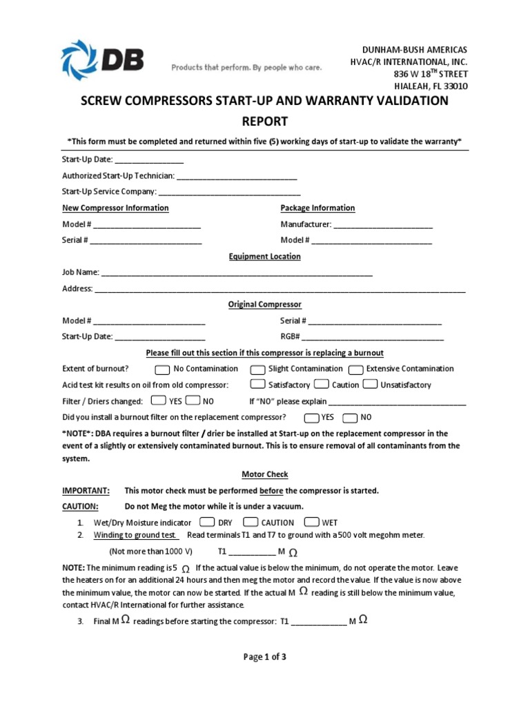 Compressor Startup and Warranty Validation Hvac Pressure