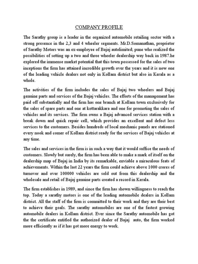 Company Profile PDF Car Dealership Sales