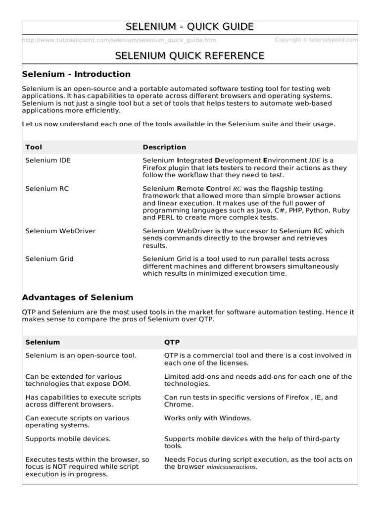 Selenium Quick Guide | PDF