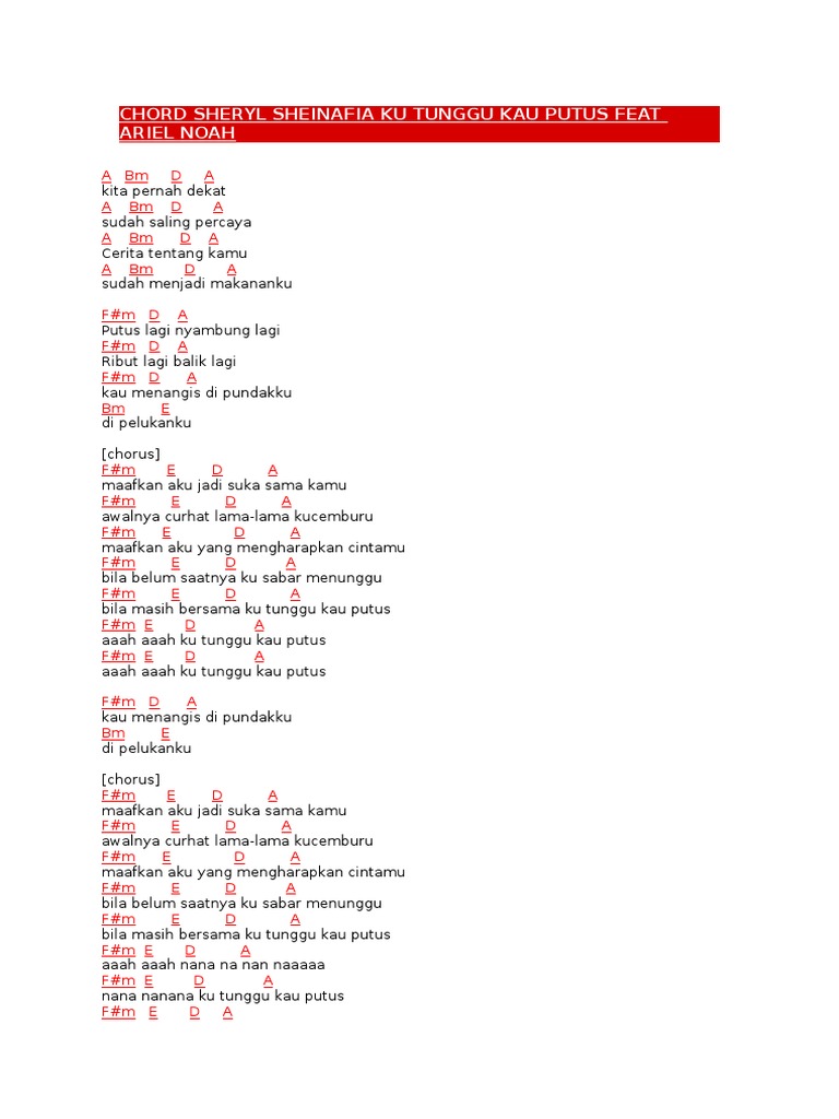 Chord Sheryl Sheinafia Ku Tunggu Kau Putus Feat Ariel Noah
