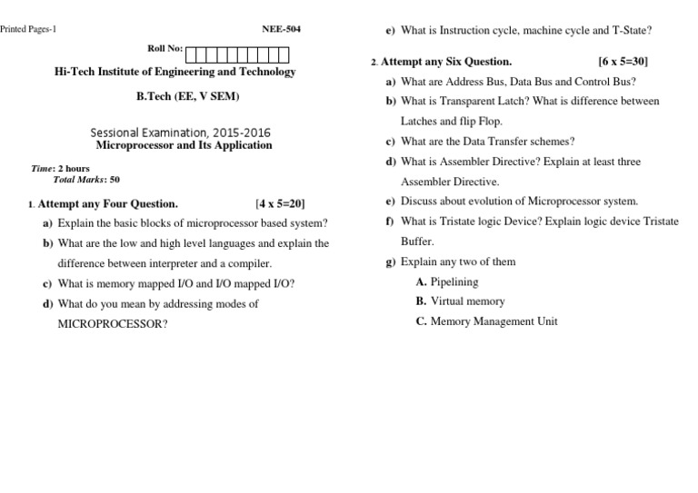 Microprocessor Applications Exam Questions | PDF | Technology & Engineering