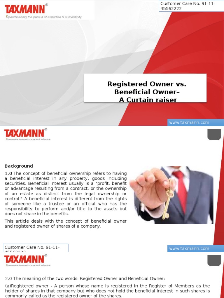 Registered Owner Vs Beneficial Owner A Curtain Raiser PDF Ownership