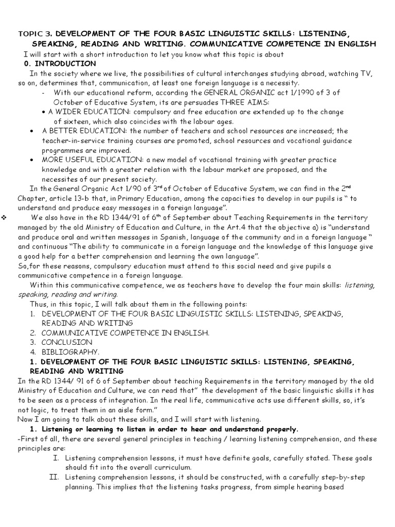 Development of The Four Basic Linguistic Skills: Listening, Speaking ...