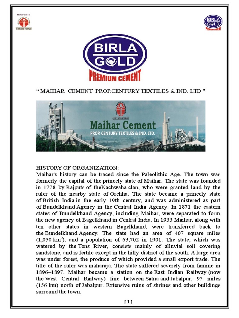 maihar cement satna.doc | Survey Methodology | Concrete