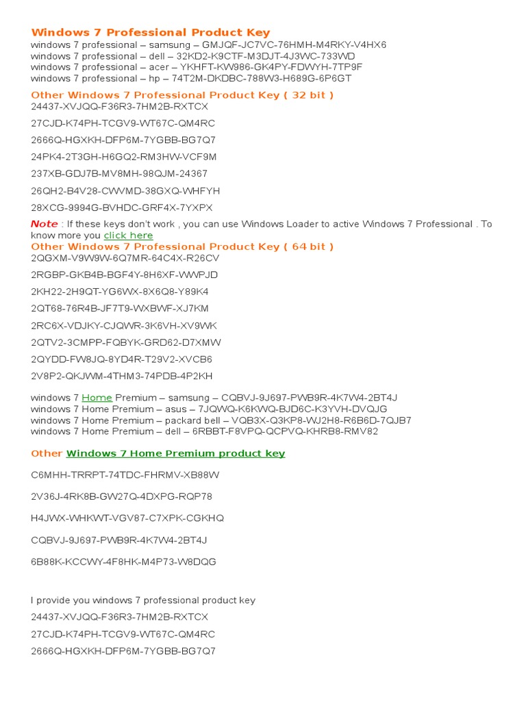 Windows 7 Professional Product Key | Pdf
