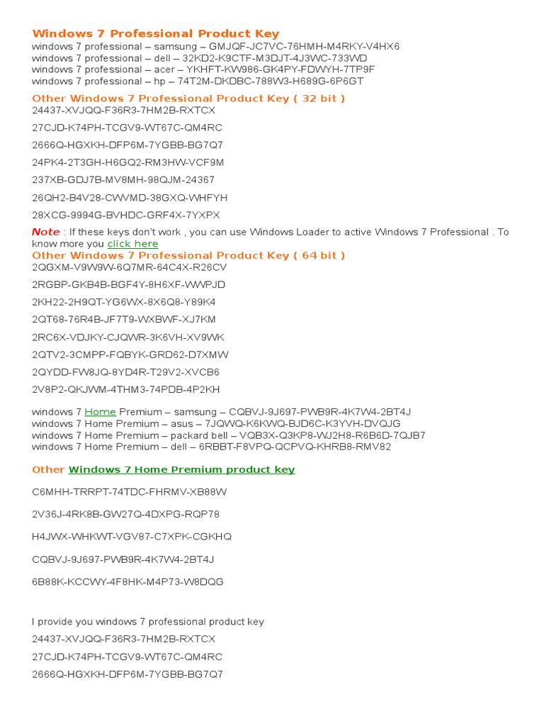 Windows 7 Professional Product Key PDF