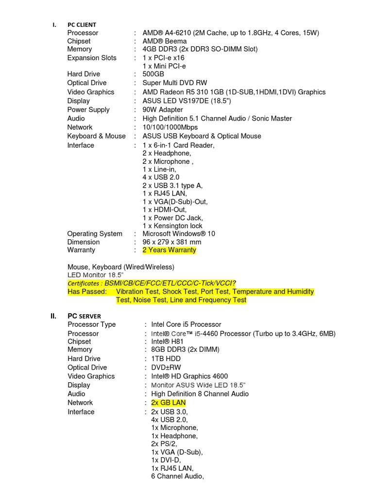 PC Client and Server Specifications | PDF | Games & Activities ...