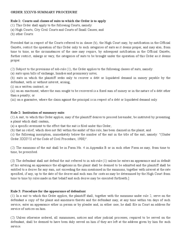 Summary Suits Order 37 Lawsuit Summons