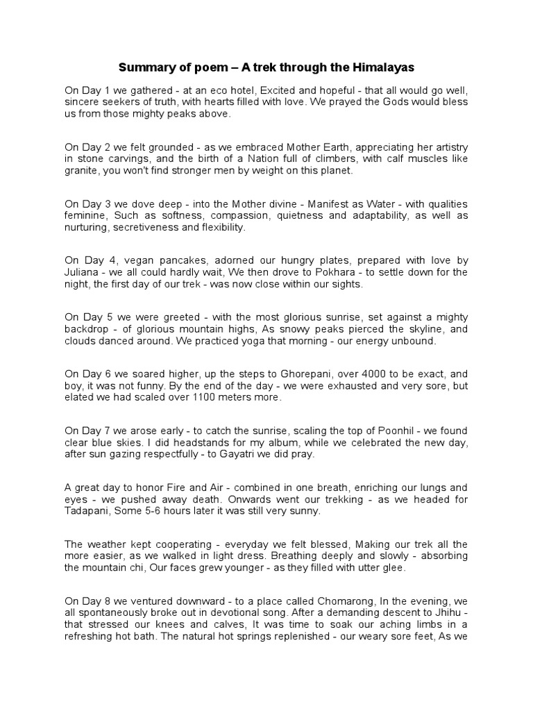 Summary Of Poem Pdf Mountains Nature