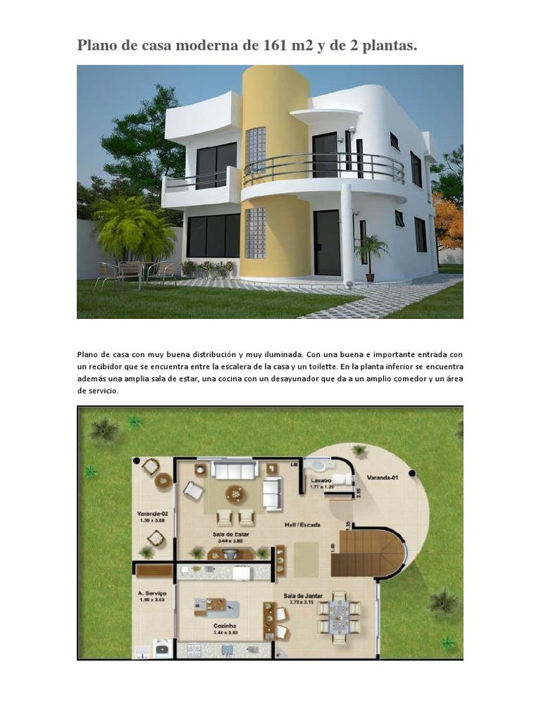 Plano de Casa Moderna de 161 m2 y de 2 Plantas | PDF, image size:768x1024