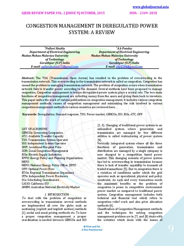 Congestion Management in Deregulated Power System: A Review | PDF ...