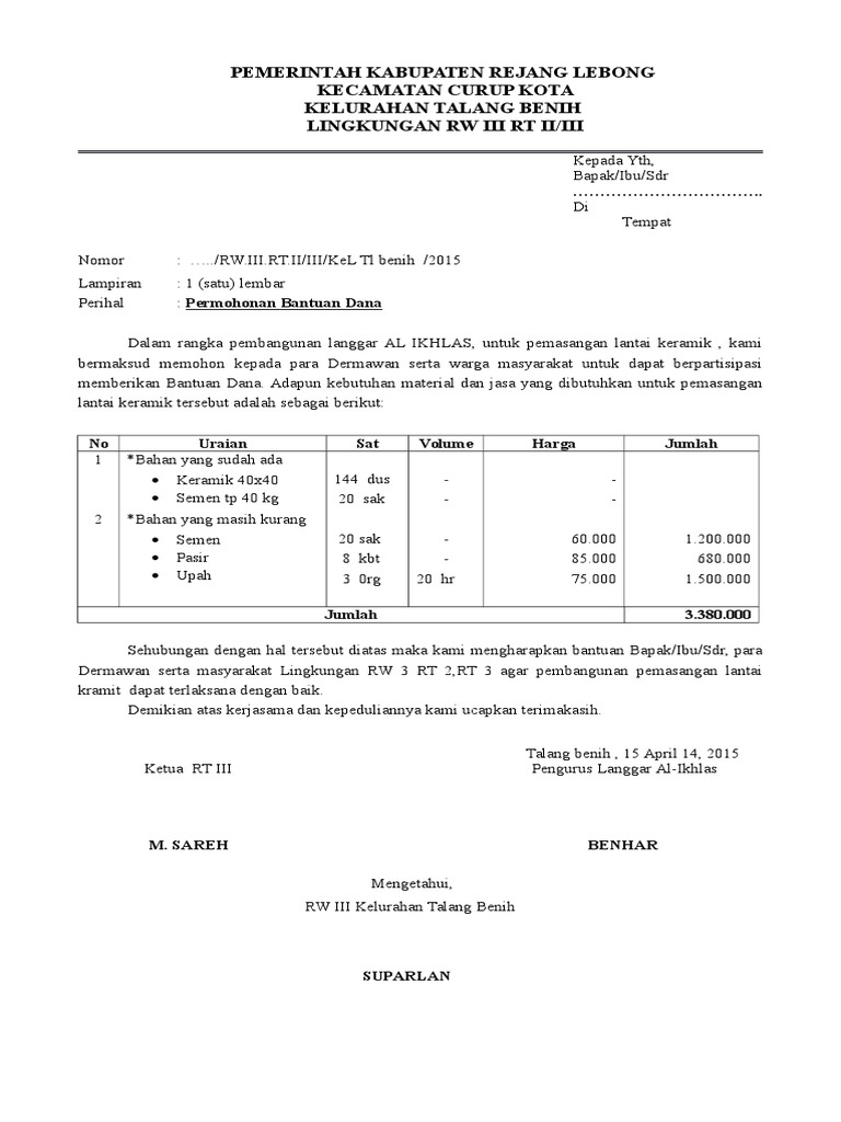 Contoh Surat Permohonan Bantuan Dana Pembangunan Gapura Nusagates
