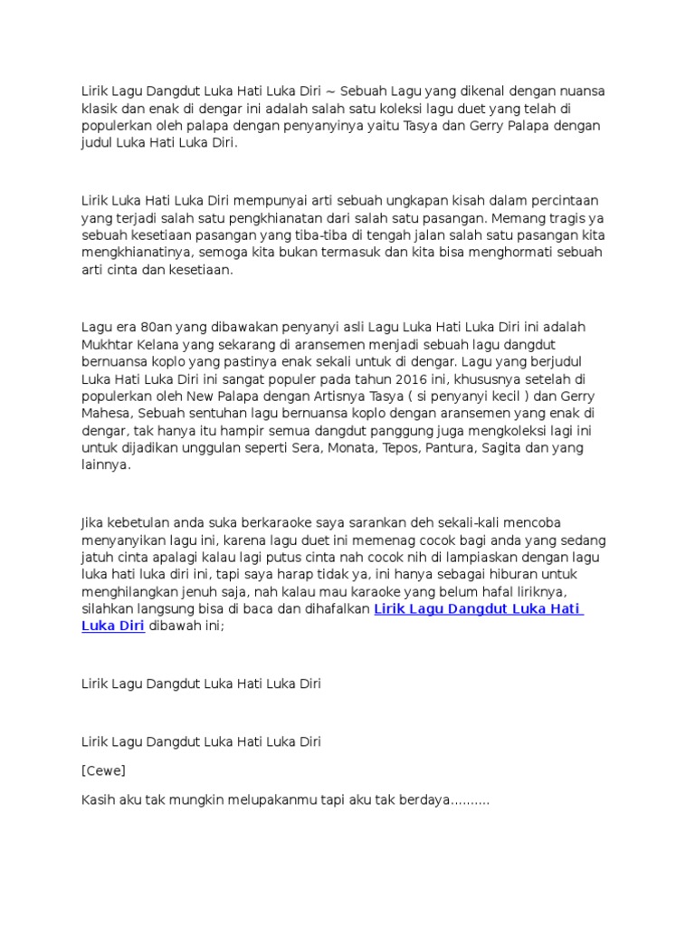 Lirik Luka Hari Luka Diri