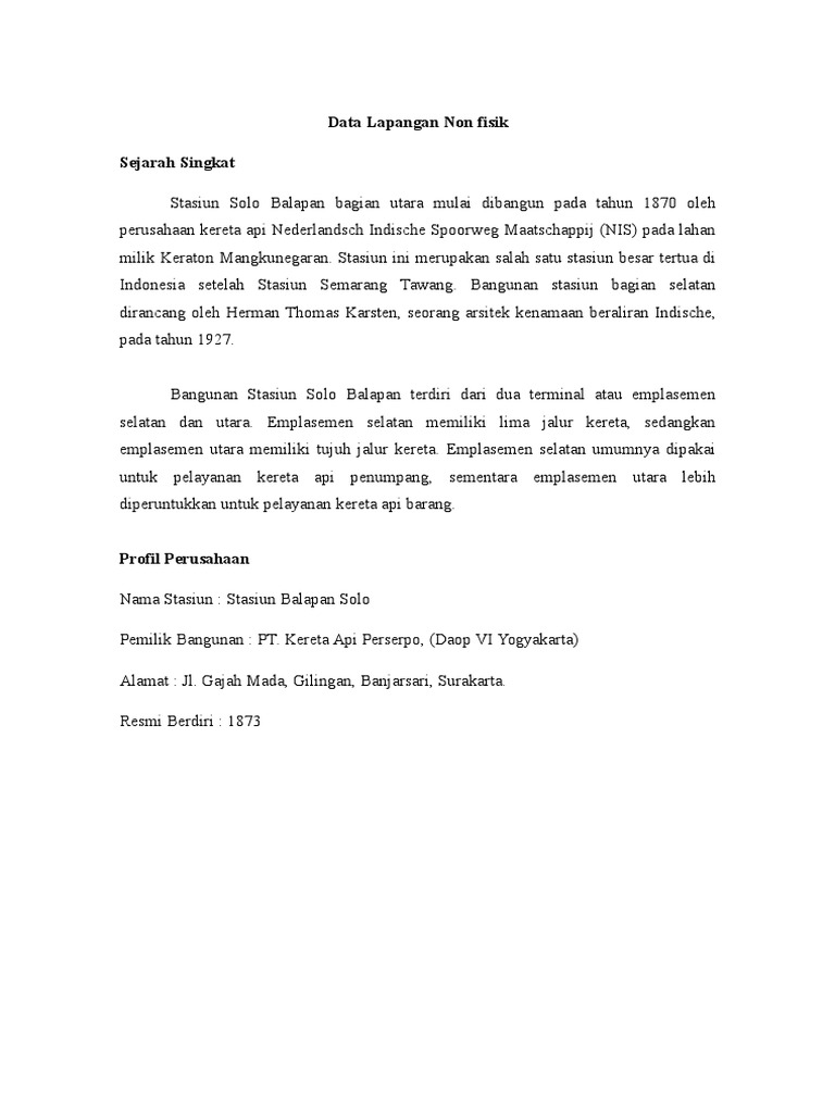 Data Lapangan Non Fisik