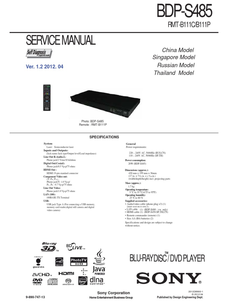 Sony BDP-S485 Ver. 1.2.pdf | Electrical Connector | Digital & Social Media