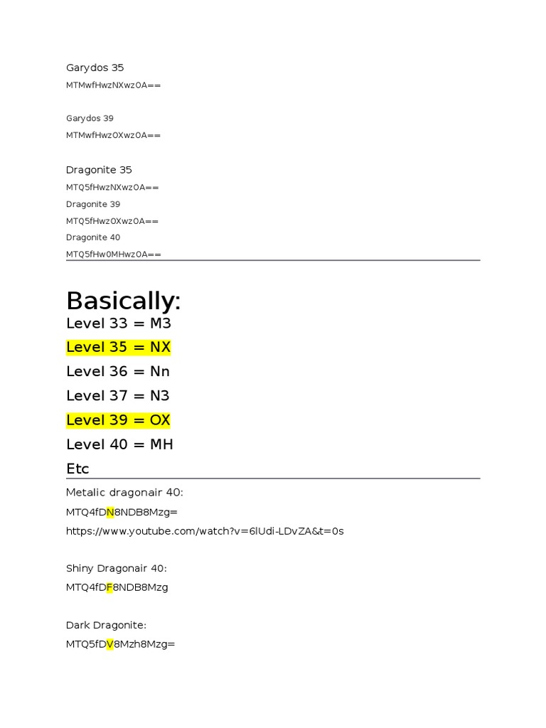 Basically:: Level 33 M3 Level 35 NX Level 36 NN Level 37 N3 Level 39 OX ...