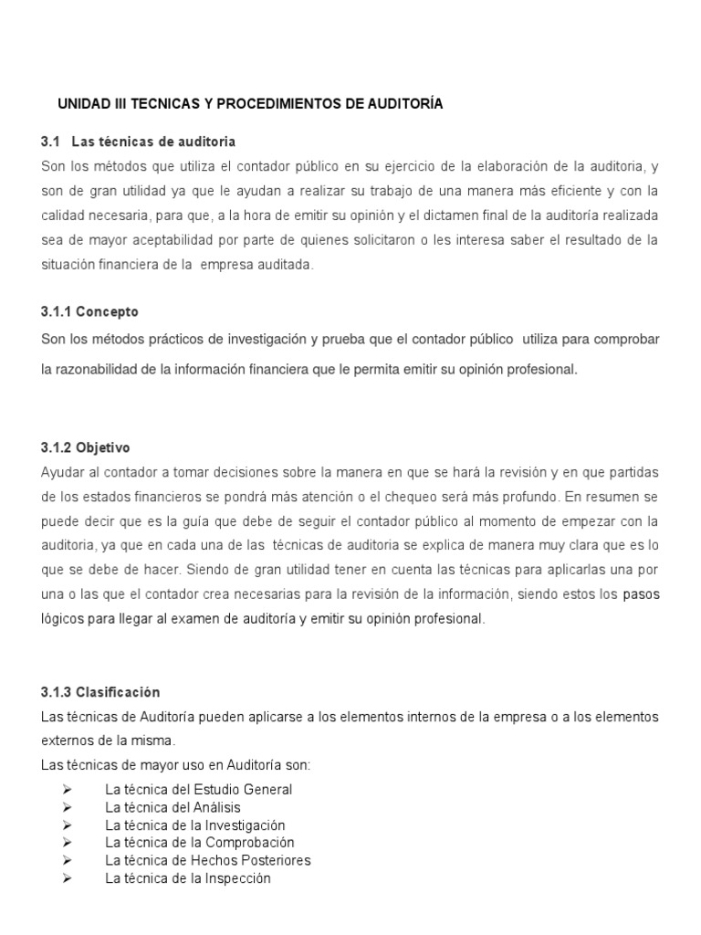 Técnicas de Auditoría en Contabilidad | PDF | Auditoría financiera ...