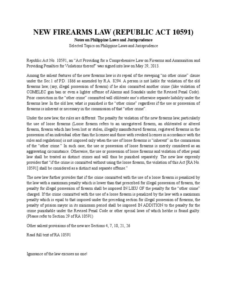 New Firearms Law (Republic Act 10591) | PDF | Semi Automatic Firearm ...