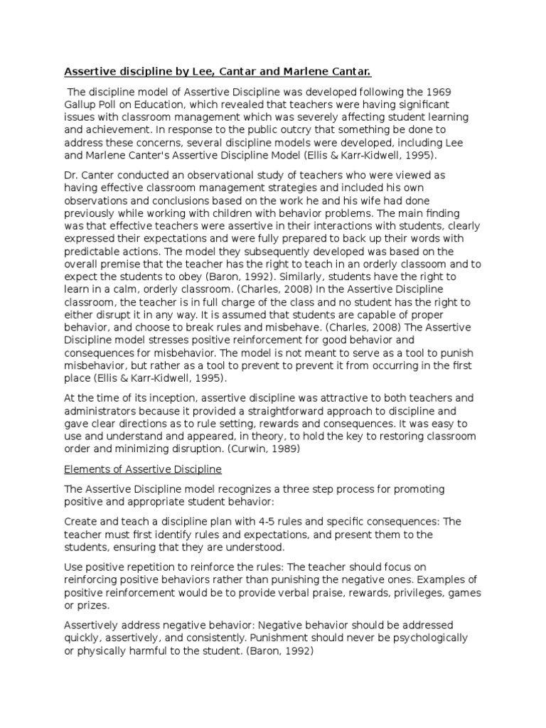 Assertive Discipline Model Overview | PDF | Classroom Management ...