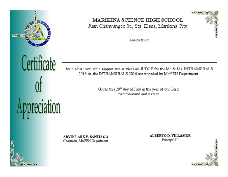 Certificate of Appreciation Judge Mr. AND MS PDF