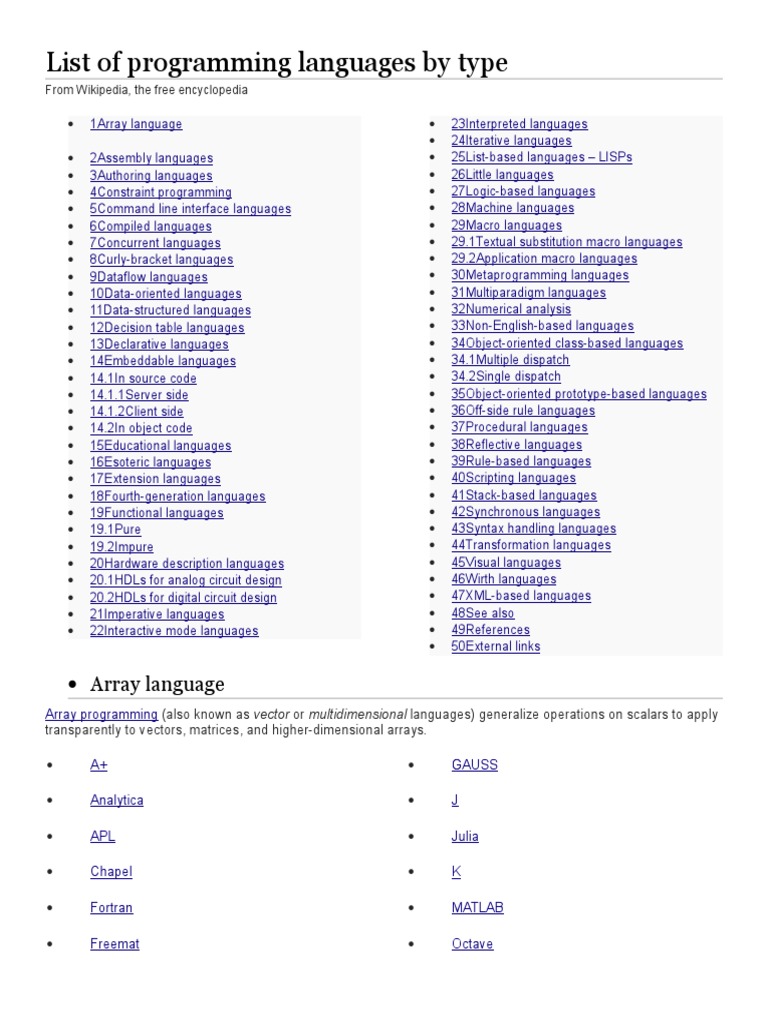 List of Programming Languages by Type | PDF | Scripting Language ...