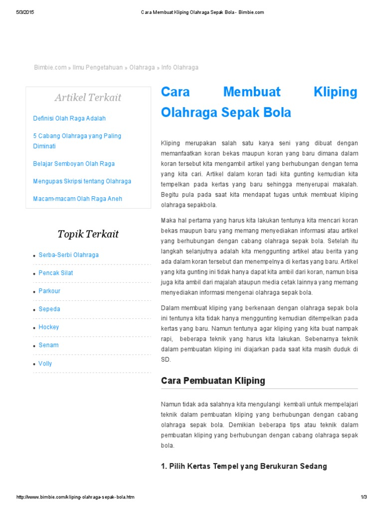 Cara Membuat Kliping Olahraga Sepak Bola Bimbie