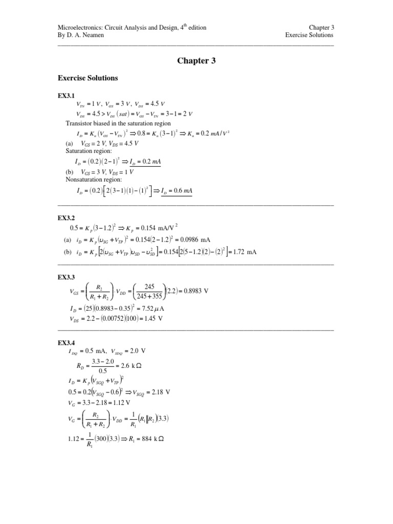 Microelectronics 4th Edition Neamen Solutions Manual