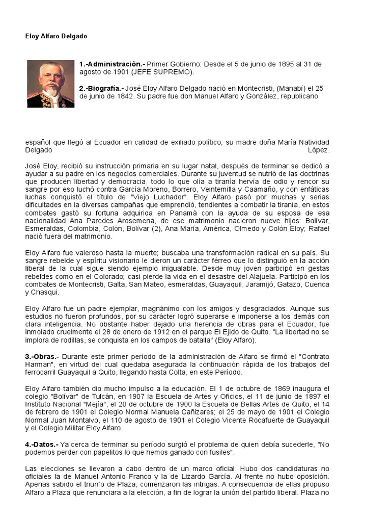 Biografía de Eloy Alfaro  Ecuador  Política