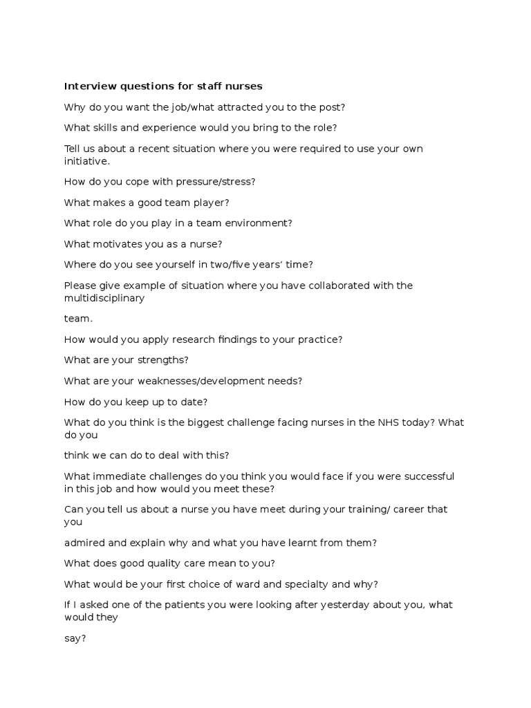Staff Nurse Interview Questions Guide | PDF | National Health Service ...