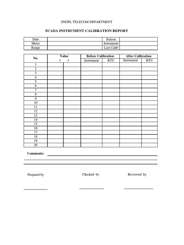 Scada Instrument Calibration Sheet PDF