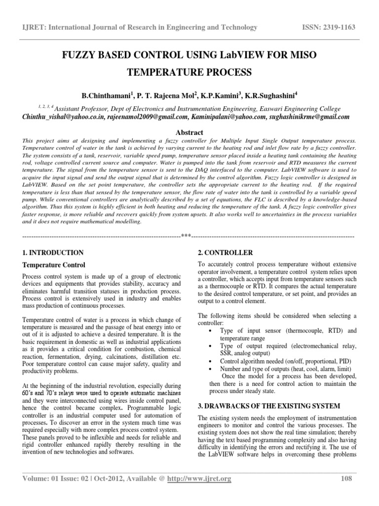 Fuzzy Based Control Using Labview For Miso Temperature Process | PDF