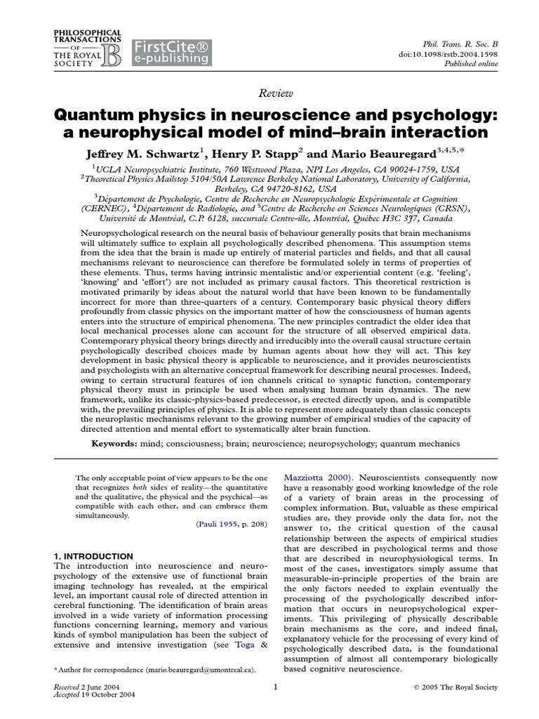 Quantum Physics in Neuroscience and Psychology: A Neurophysical Model ...