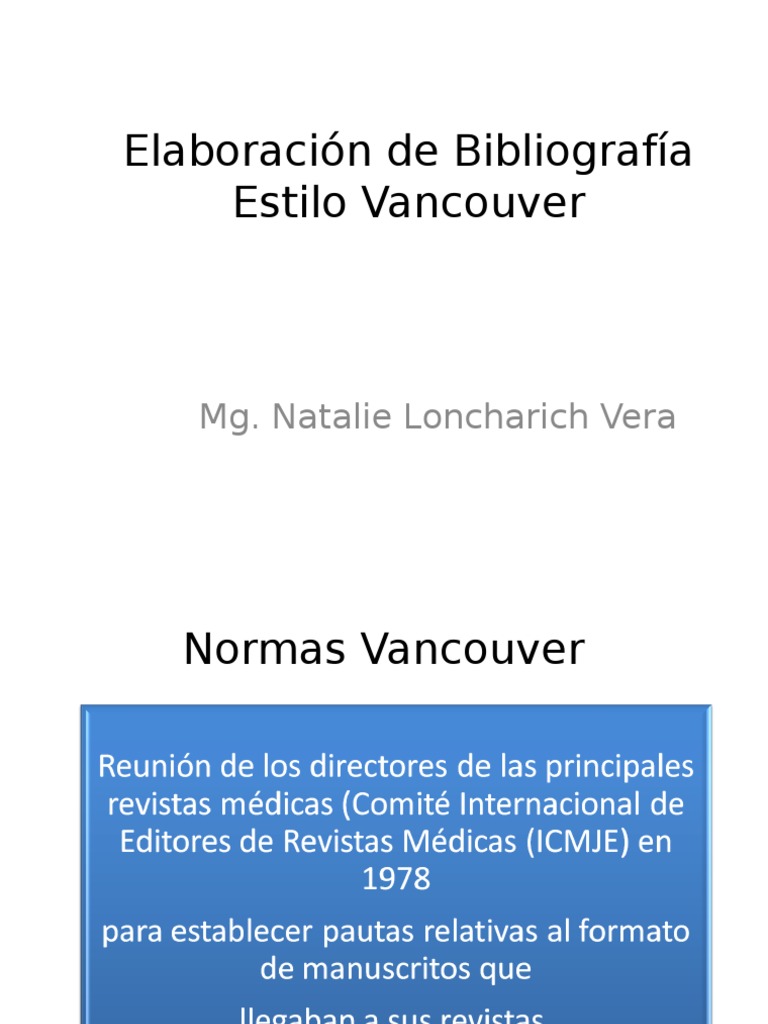 Normas Vancouver PDF Fuentes Publicación Académica