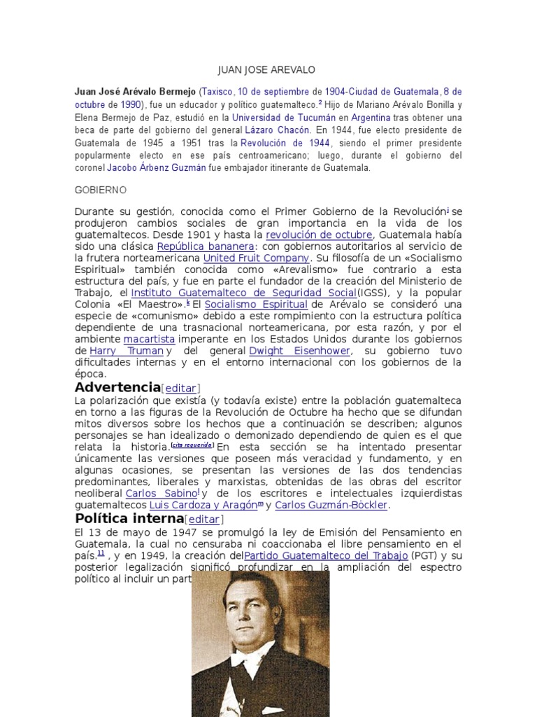 Juan Jose Arevalo | PDF | Guatemala | Formas de gobierno