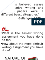 "Students Believed Essays Were Creative Writing and Research Papers Were A Different Beast Altogether." - Ballenger, 2005