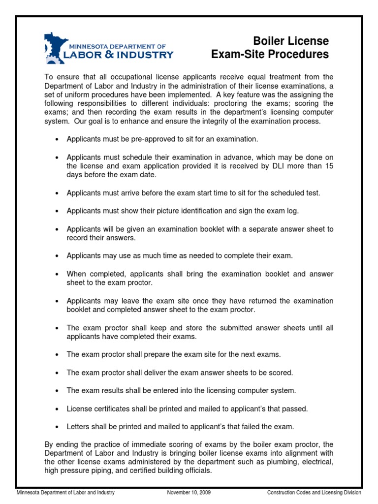 Boiler License Exam Site Procedures PDF