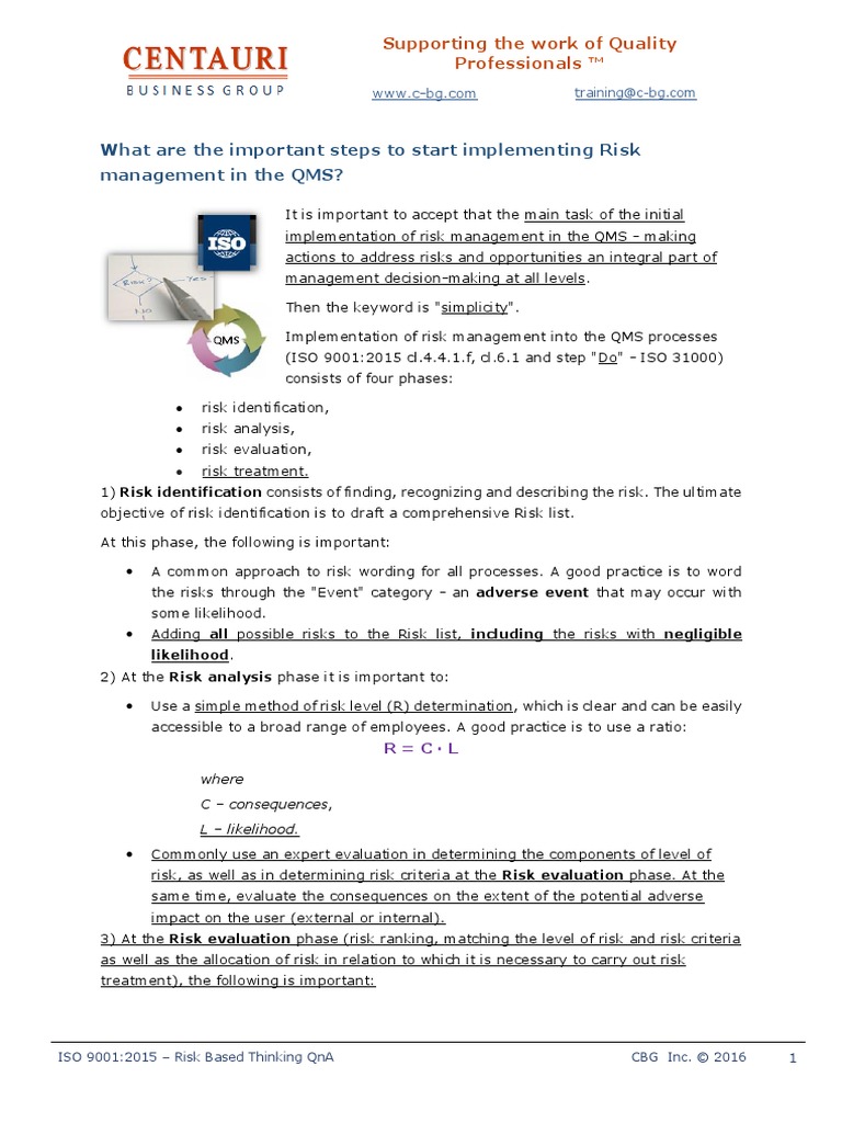 Important Steps To Implement Risk Management in QMS Processes | PDF ...