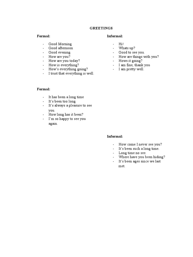Greetings: Formal and Informal Phrases | PDF | Self-Improvement