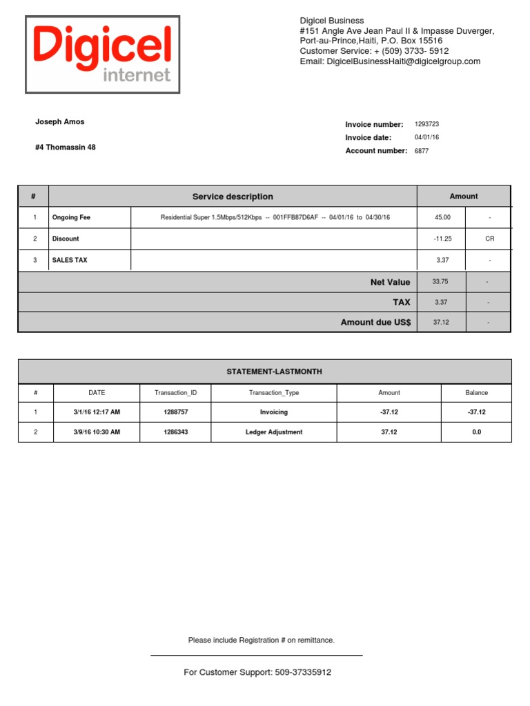 Service Description: Joseph Amos Invoice Number: Invoice Date: Account ...