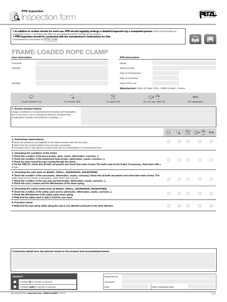 Inspection form FrameLoaded Rope Clamp Technology Computing And