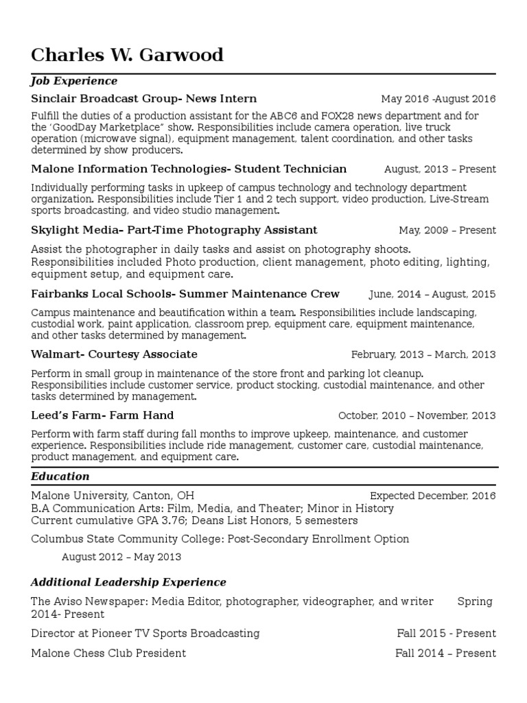 Charles W. Garwood: Media Experience & Skills | PDF | Computing And ...