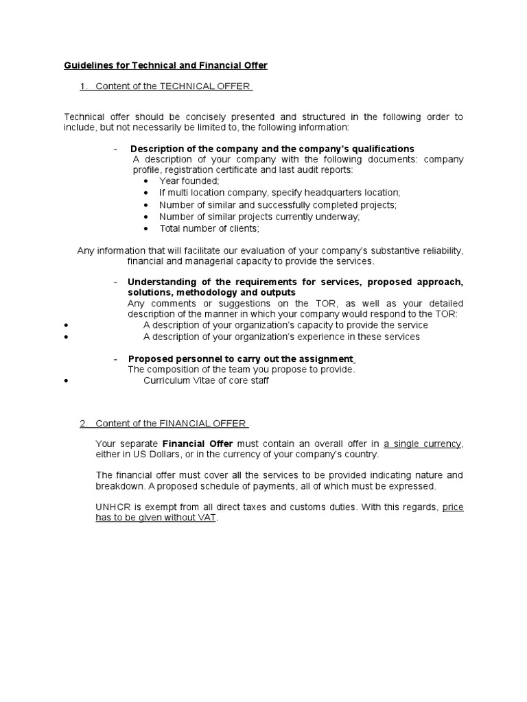 Technical & Financial Offer Guidelines | PDF