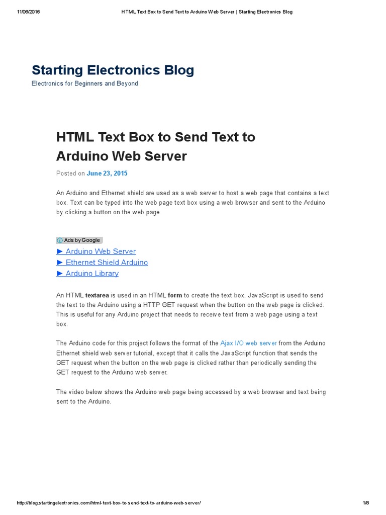 HTML Text Box To Send Text To Arduino Web Server - Starting Electronics ...