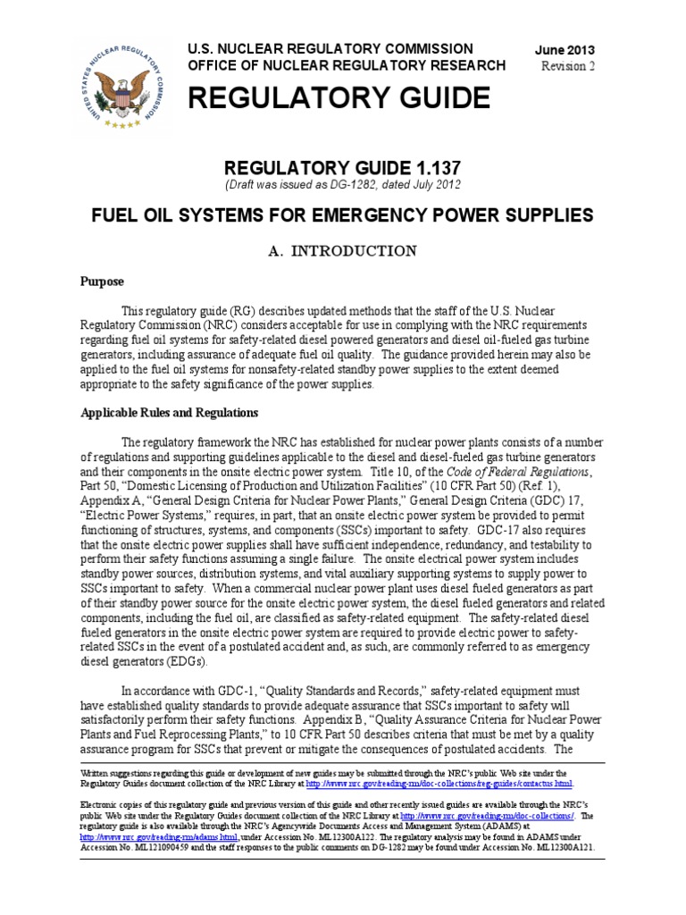 Ml12300a122 Nuclear Regulatory Commission Diesel Fuel - 